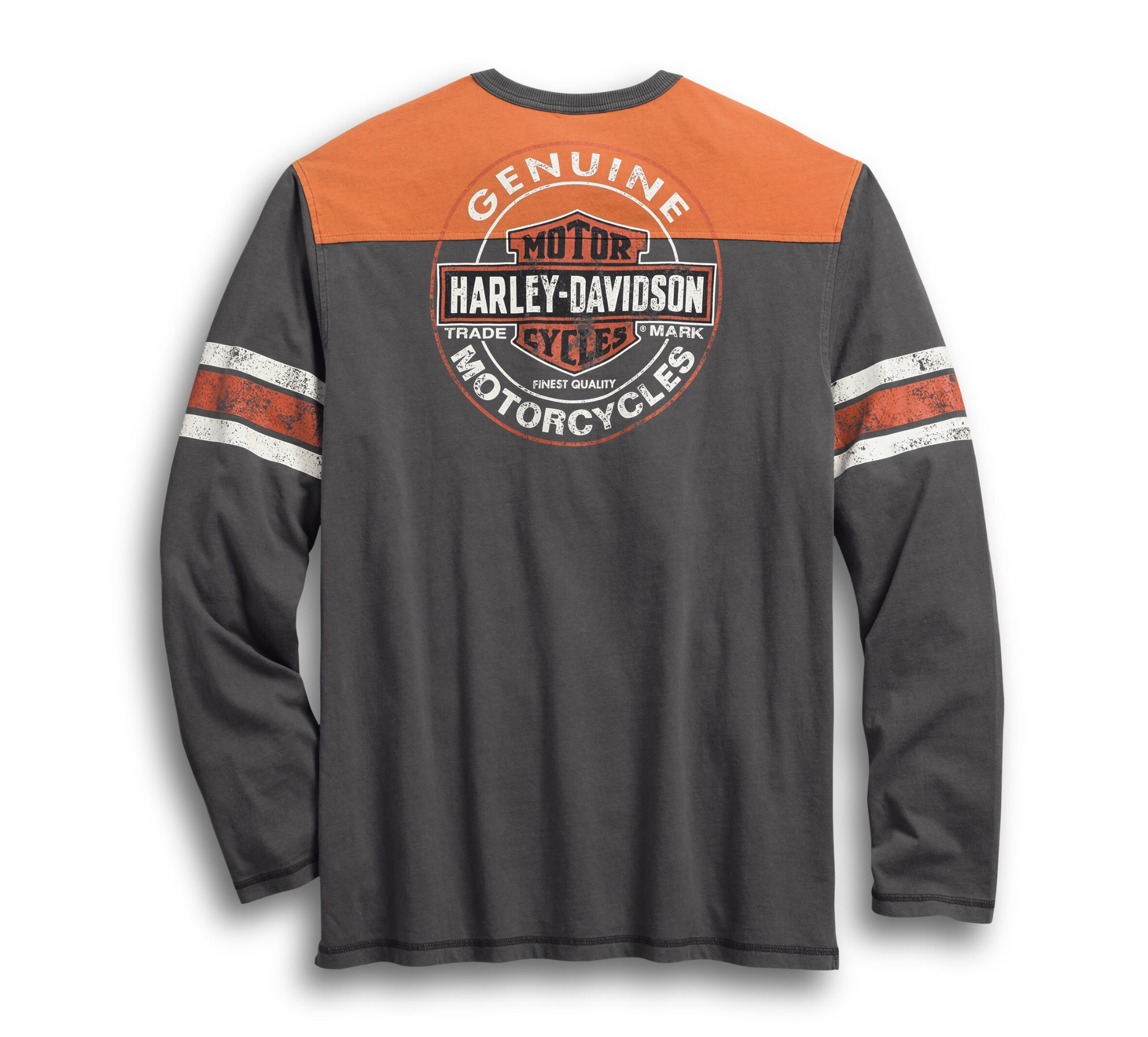 HD Henley Shirt Genuine Oil Can grau/orange Harley Davidson Sweatshirt Pullover